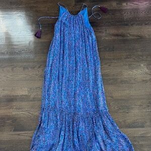 lilly pulitzer alessandra halter maxi- blue flare growl and prowl- XS